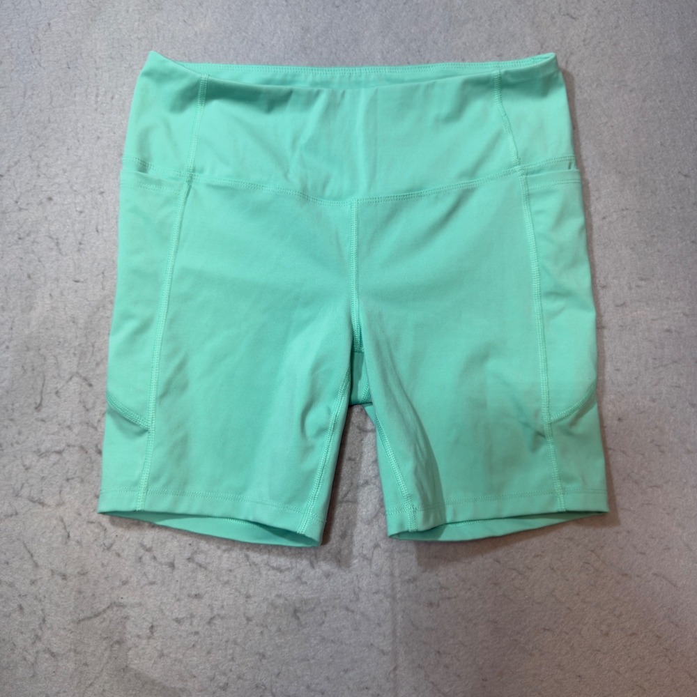 Athletic Works Womens Mint Green High Waisted Bike Shorts with Pockets L 12-14 - Picture 2 of 9